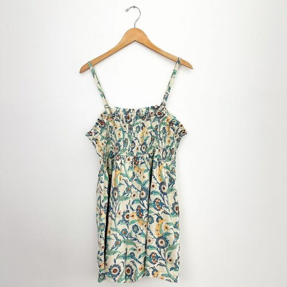 Anthropologie Pilcro Smocked Natural Linen Blend Multicolor Floral Short Romper - Picture 3 of 13